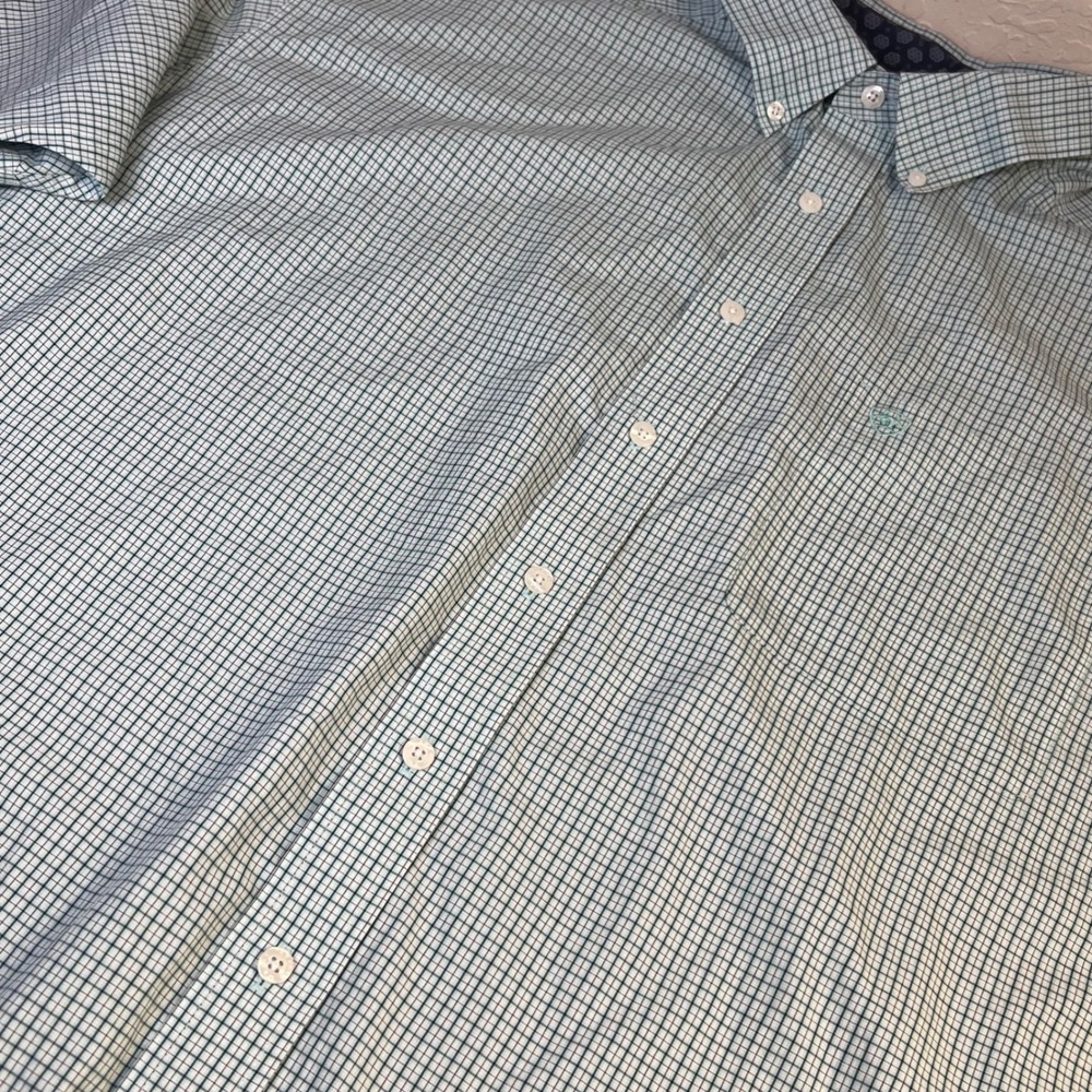 Ariat Shirt XXL 2XL Short Sleeve Button Down Teal Black Check Plaid Western